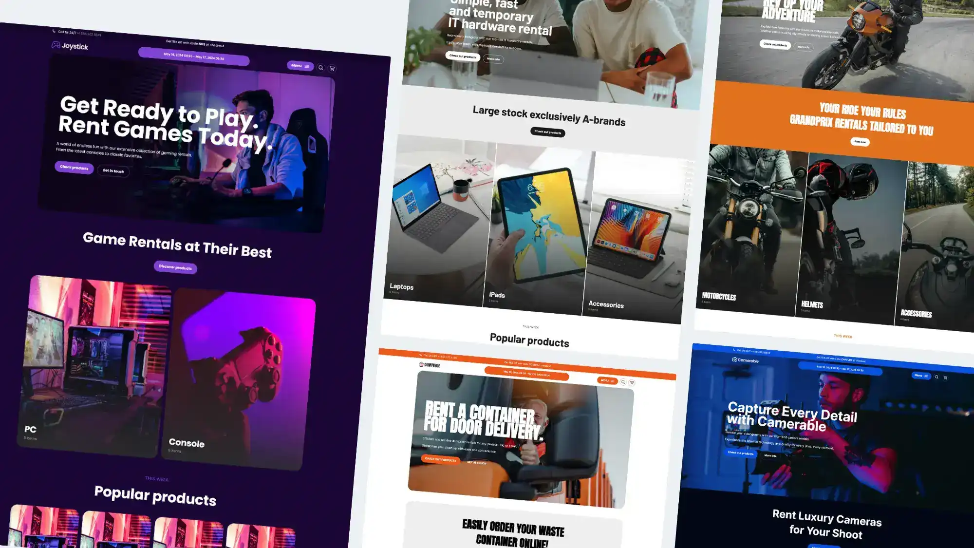 New: 5 Booqable website templates for gaming, IT, motorcycles, and more